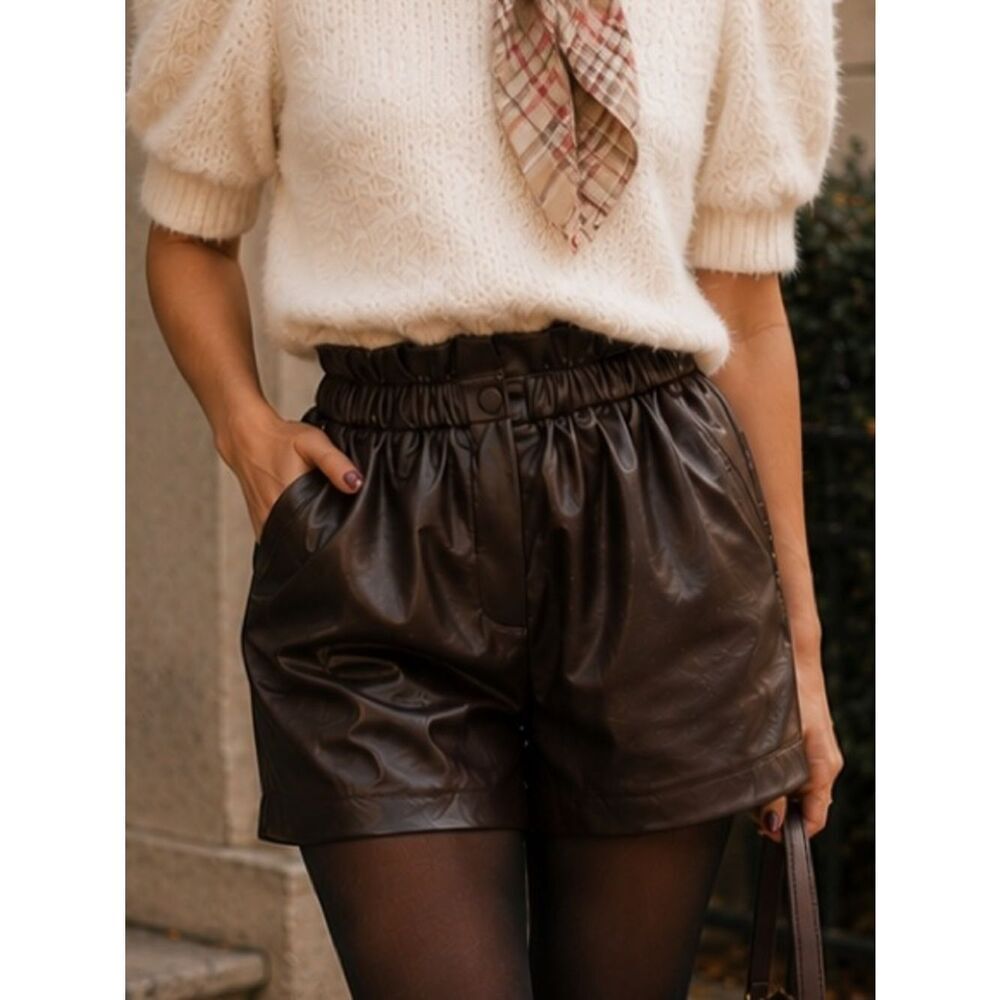 Laundry by Shelli Segal Faux Leather Shorts Dark Brown M
